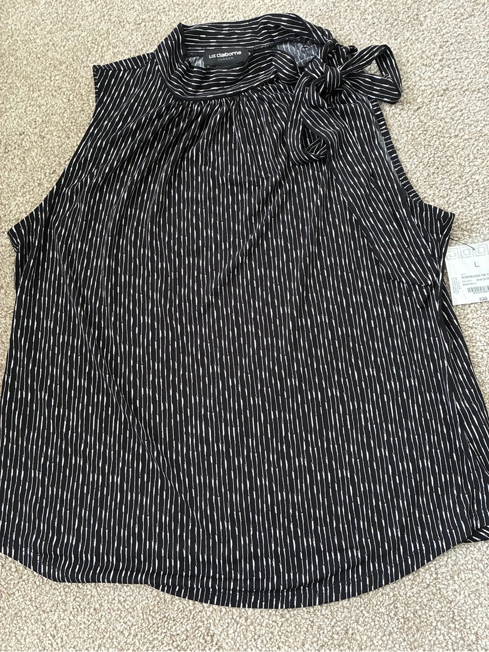 Liz Claiborne Black Stripe Tie-Neck Sleeveless Top